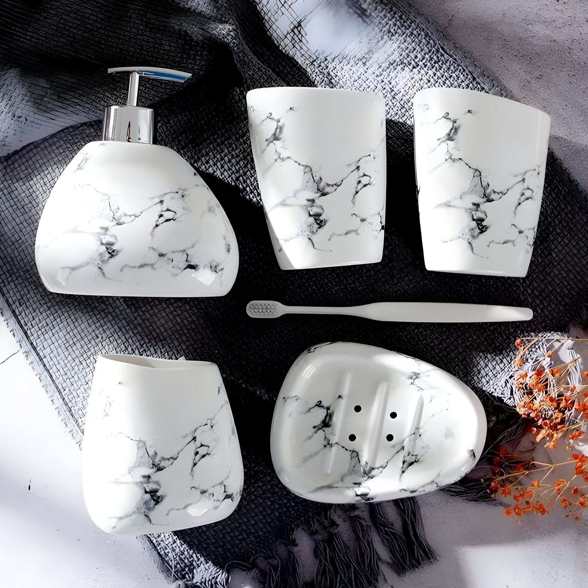 Marble 6 Piece Bath Set - Catrín Decor